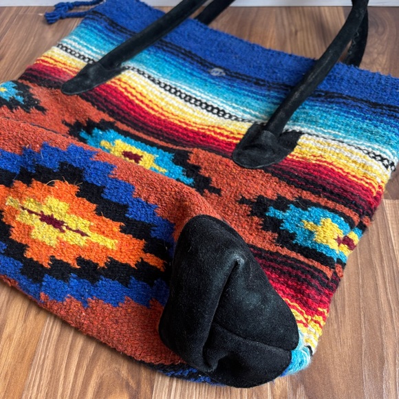 Boho Saddle Blanket Southwestern Printed Monterrey Large Tote Bag Suede Accents - Picture 10 of 15